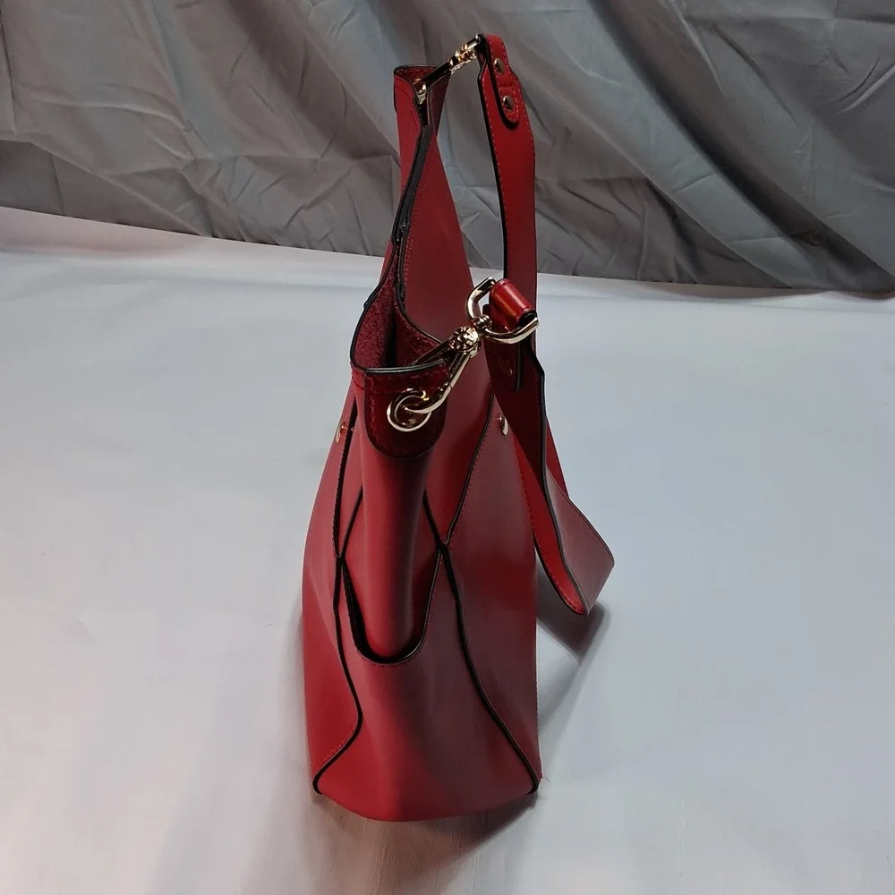 Bostanten Lotty Bright Red Cowhide Leather Hobo Tote Shoulder Bucket Bag +extras
